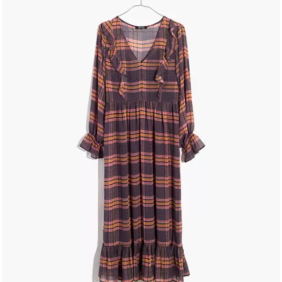 Madewell Sheer Plaid Full-Sleeve Ruffle Dress - Picture 2 of 9